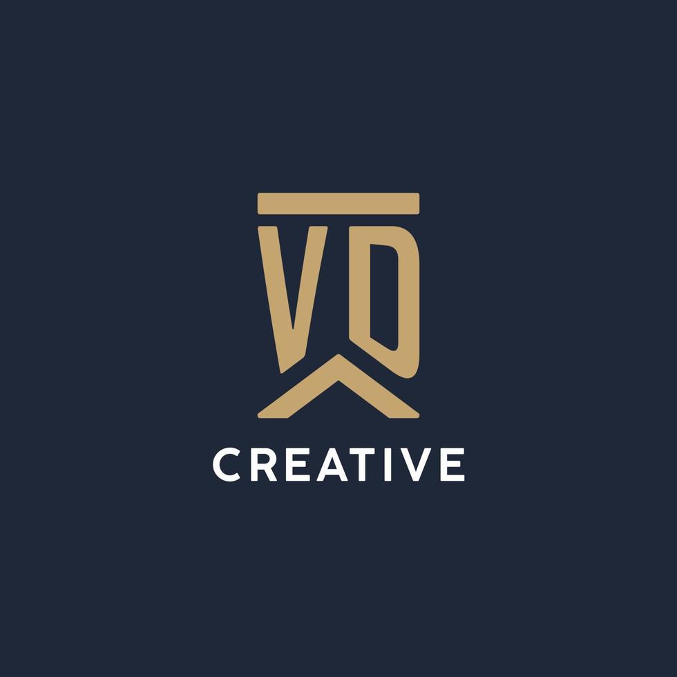 VD initial monogram logo design in a rectangular style with curved sides vector