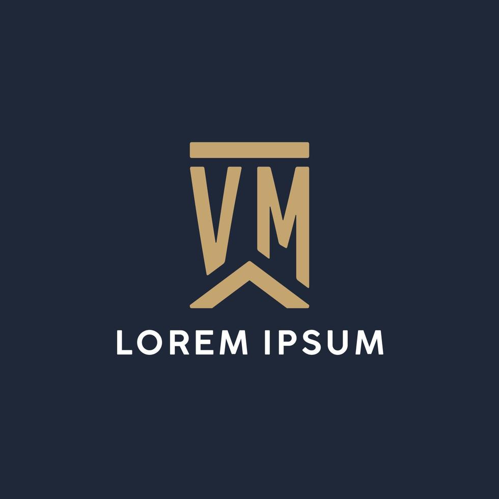 VM initial monogram logo design in a rectangular style with curved sides vector
