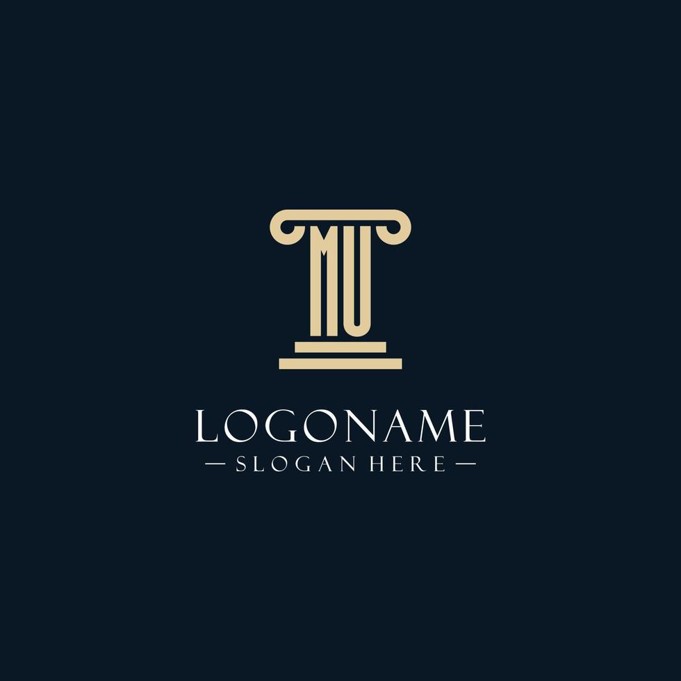 MU initial monogram logos with pillar shapes style vector