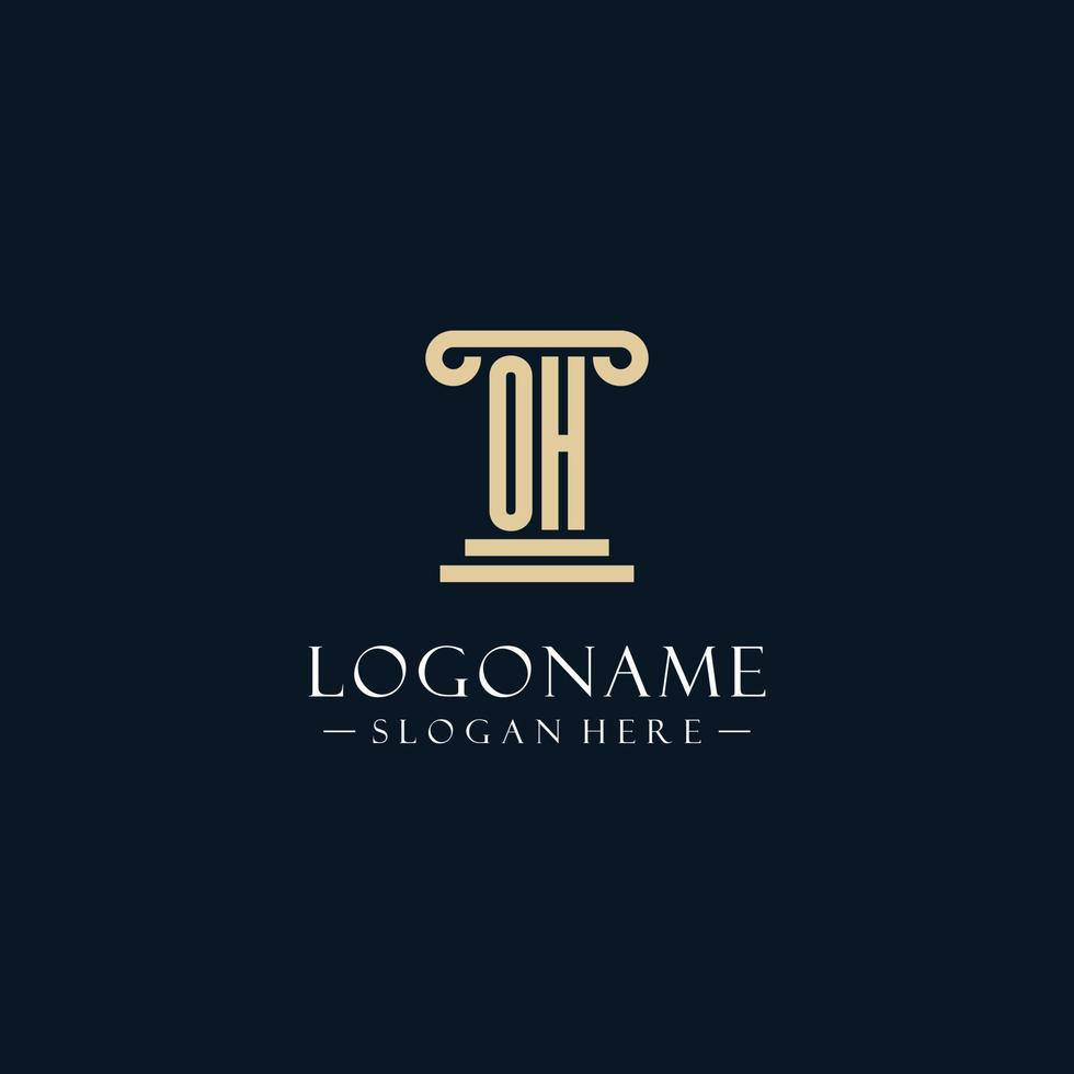 OH initial monogram logos with pillar shapes style vector