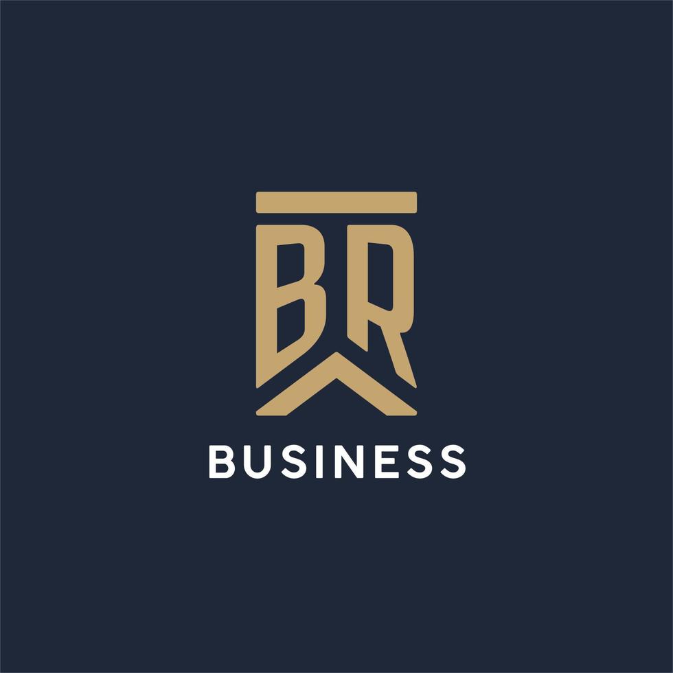 BR initial monogram logo design in a rectangular style with curved sides vector