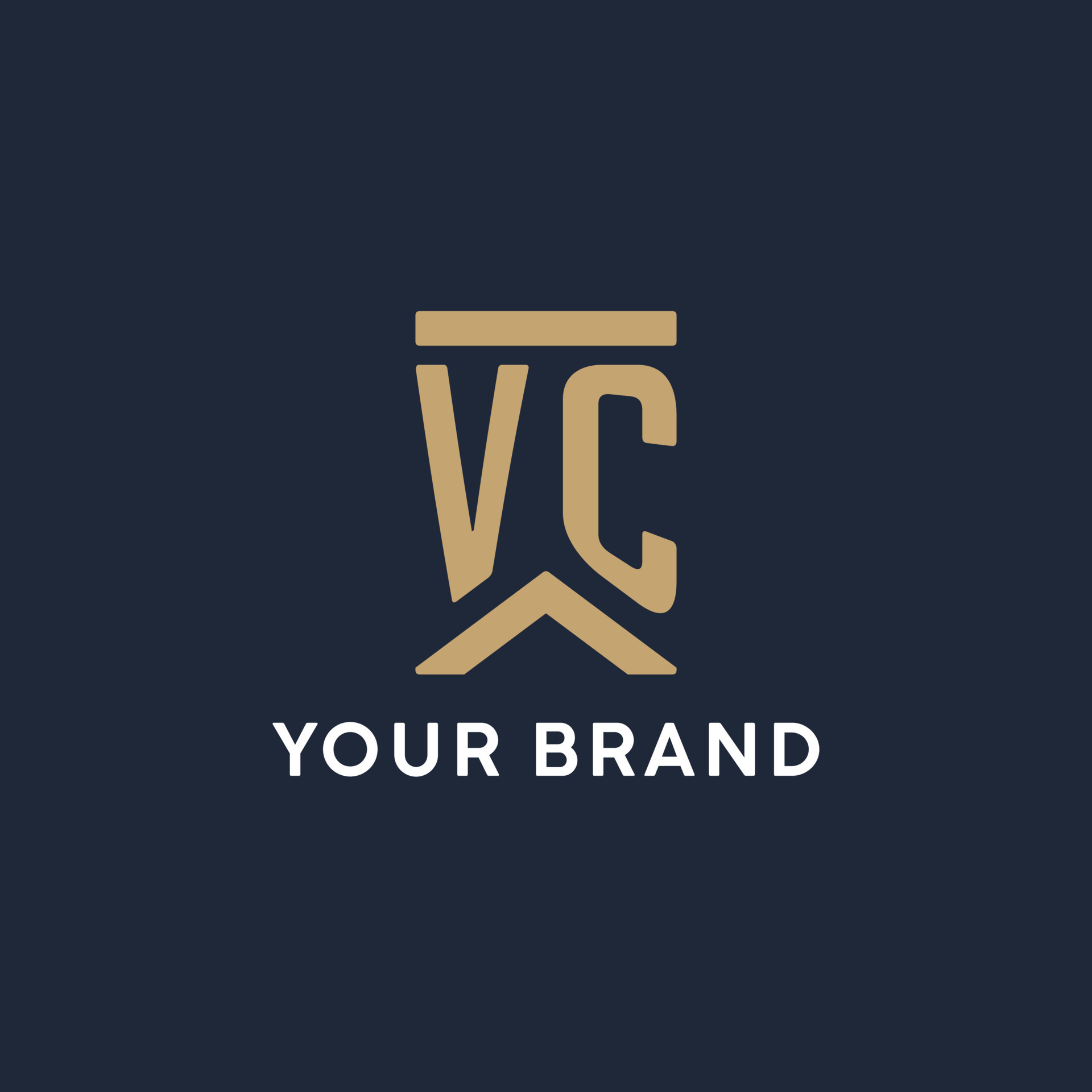 VC initial monogram logo design in a rectangular style with curved ...