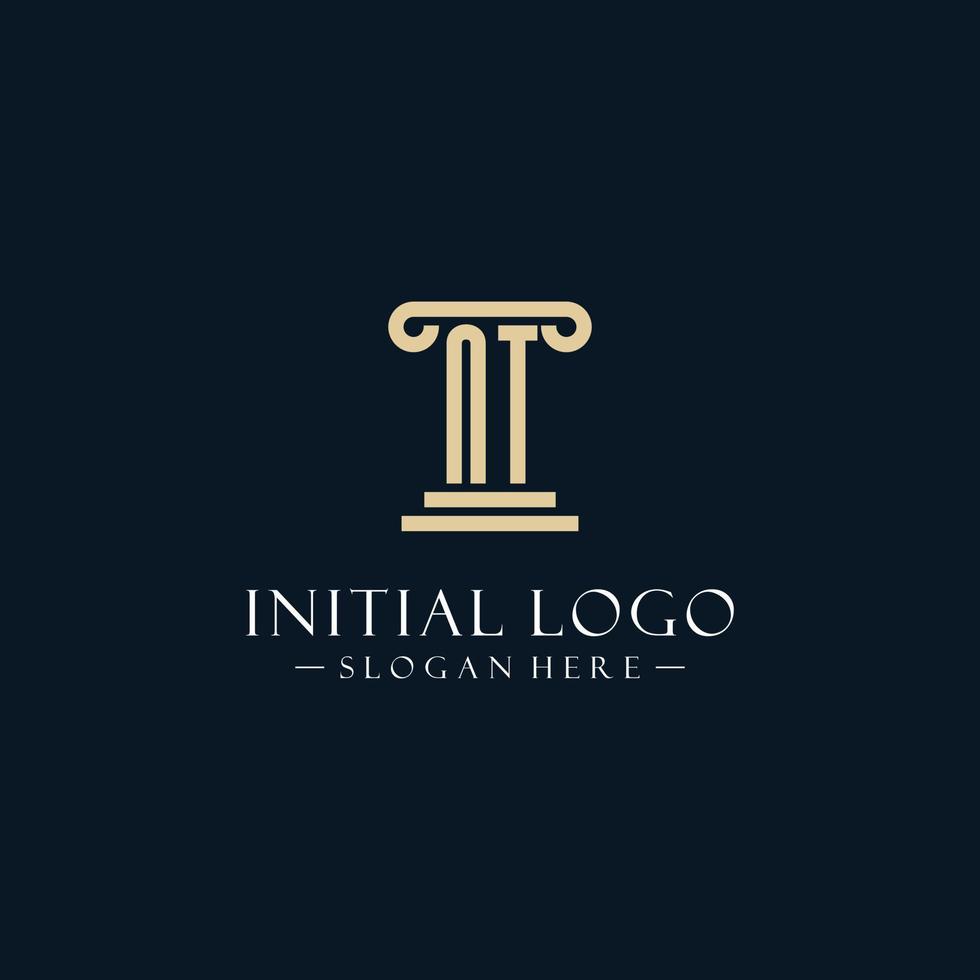 NT initial monogram logos with pillar shapes style vector