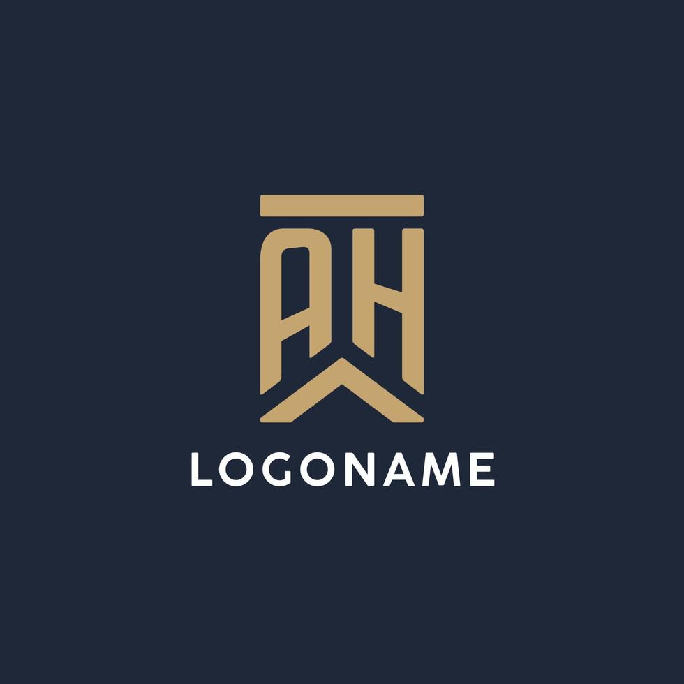 AH initial monogram logo design in a rectangular style with curved sides vector