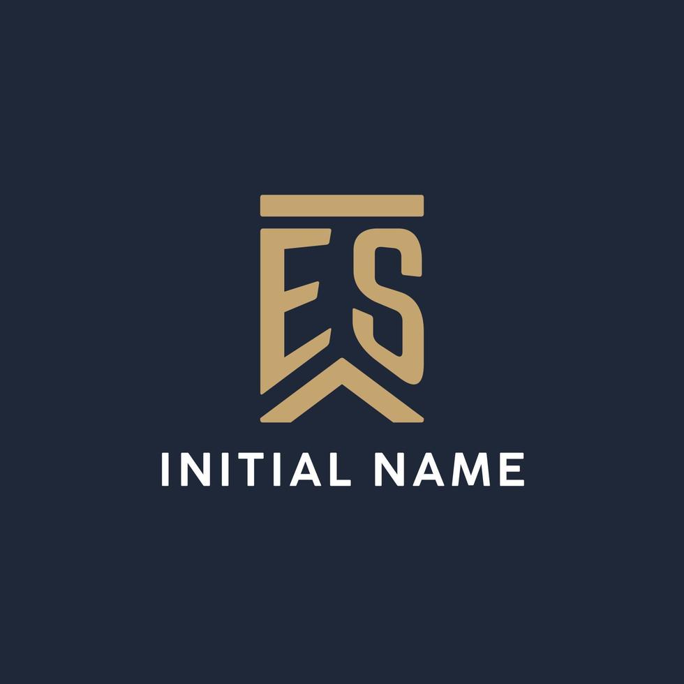 ES initial monogram logo design in a rectangular style with curved sides vector