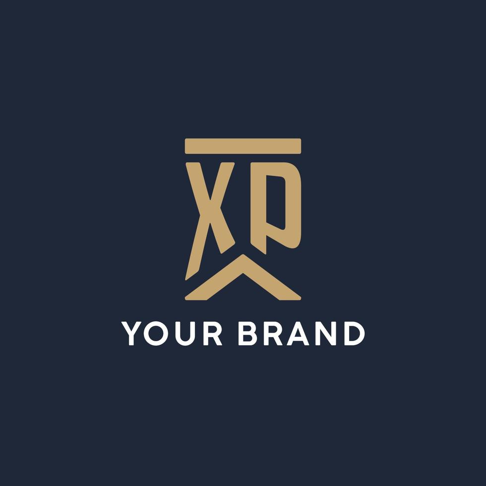 XP initial monogram logo design in a rectangular style with curved sides vector