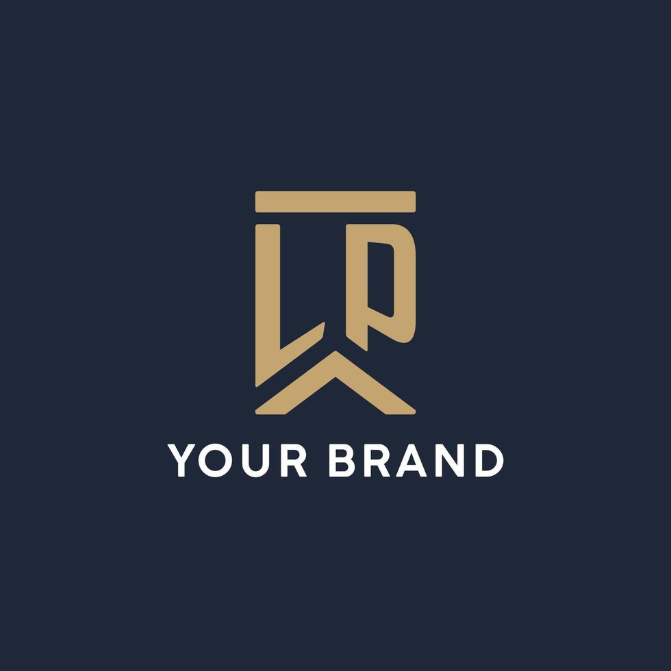 LP initial monogram logo design in a rectangular style with curved sides vector