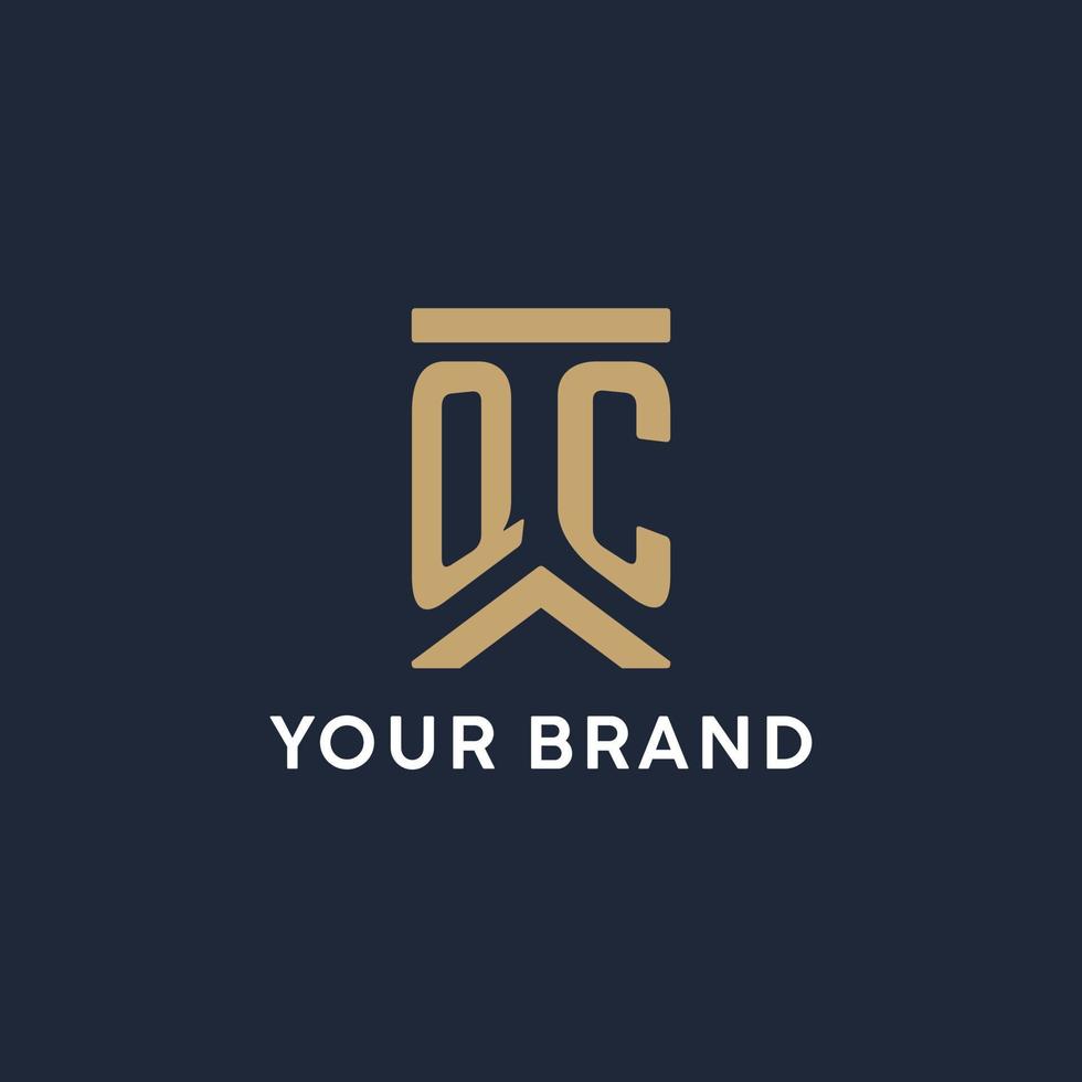 QC initial monogram logo design in a rectangular style with curved sides vector