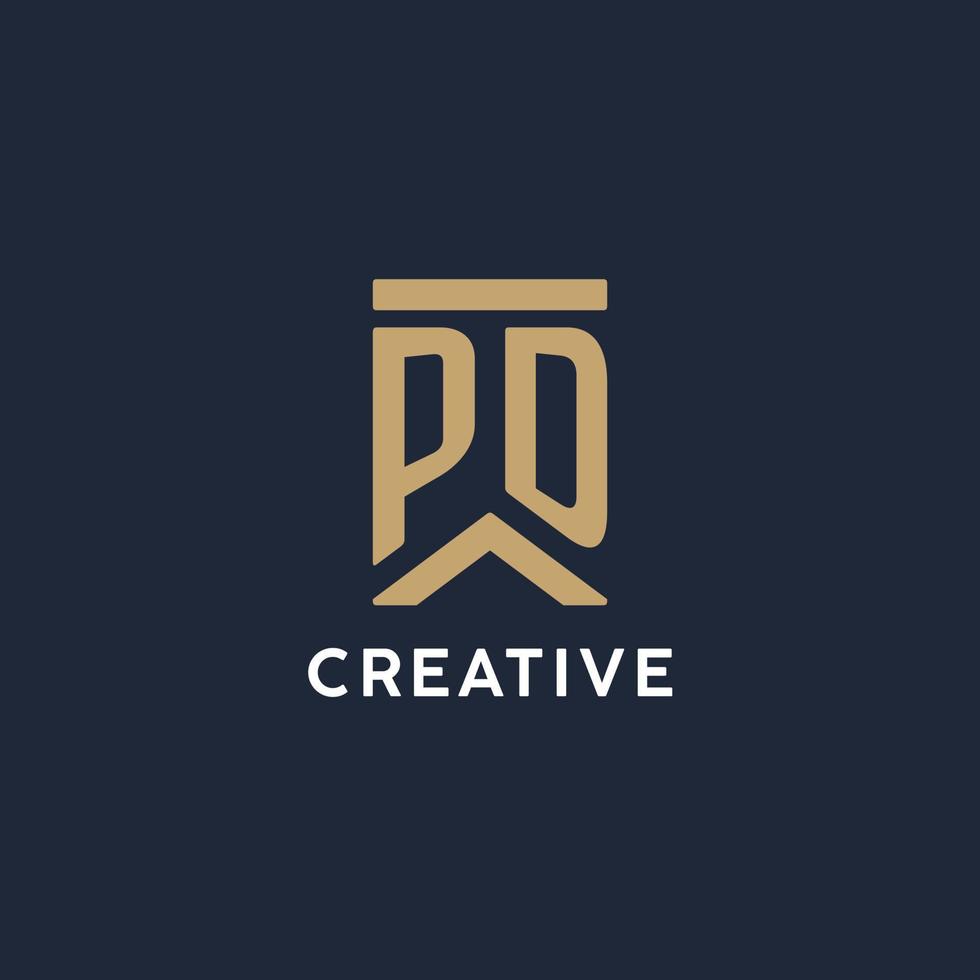 PD initial monogram logo design in a rectangular style with curved sides vector