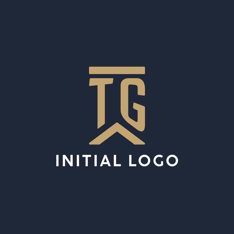 TG initial monogram logo design in a rectangular style with curved sides vector