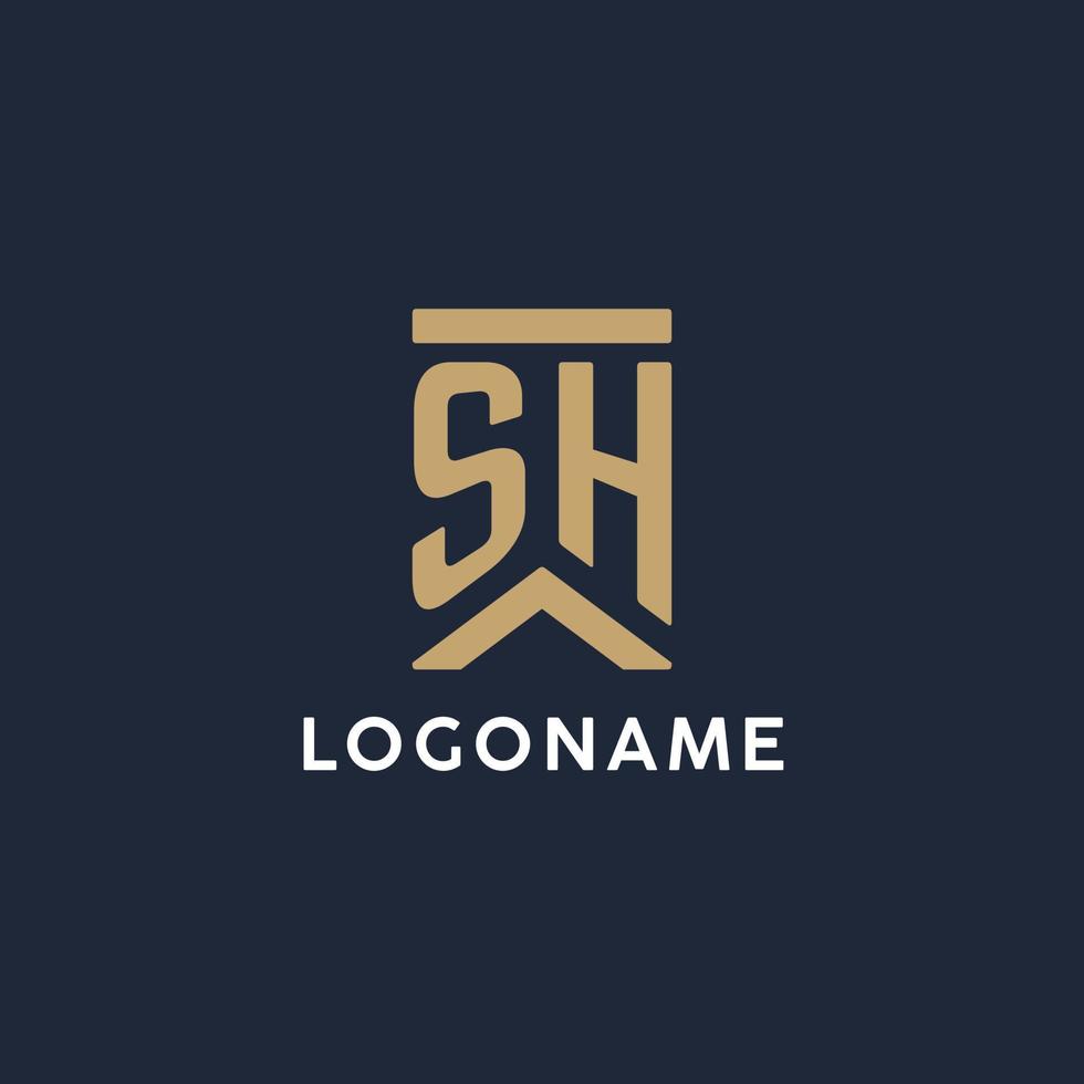 diseño de logotipo de monograma inicial sh en un estilo rectangular con lados curvos vector