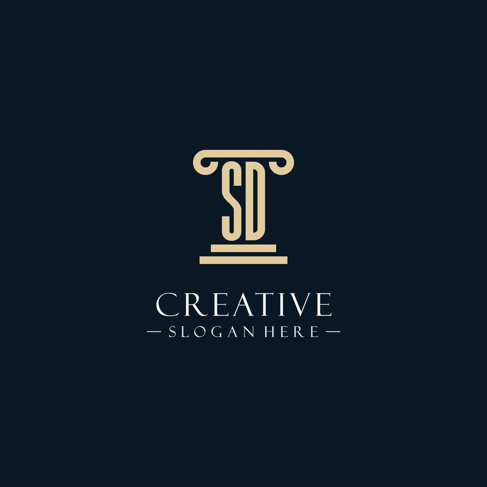 SD initial monogram logos with pillar shapes style vector