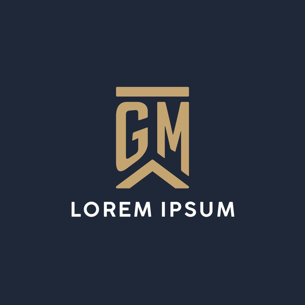 GM initial monogram logo design in a rectangular style with curved sides vector