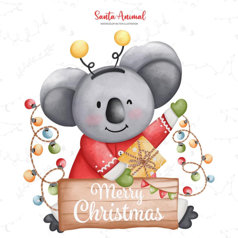 Cute Koala in Santa costume, Watercolor Christmas season illustration, Christmas animal illustration vector