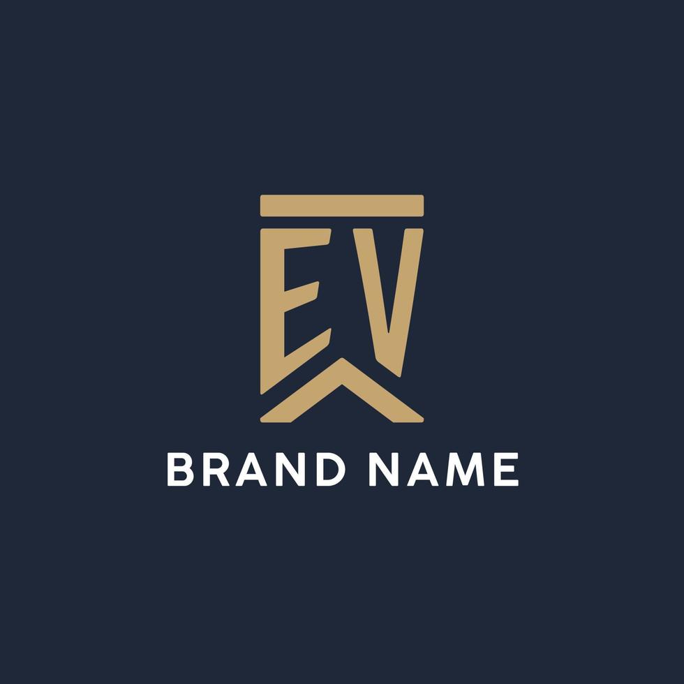 EV initial monogram logo design in a rectangular style with curved sides vector