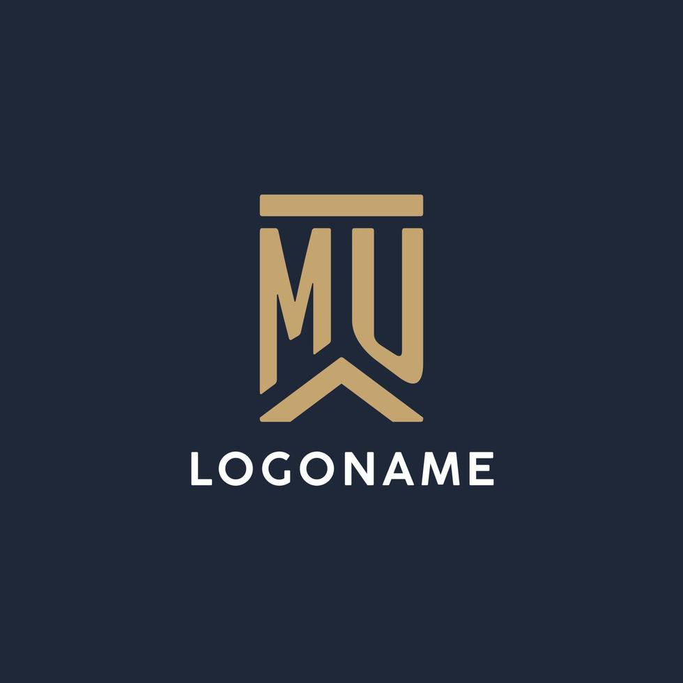 MU initial monogram logo design in a rectangular style with curved sides vector