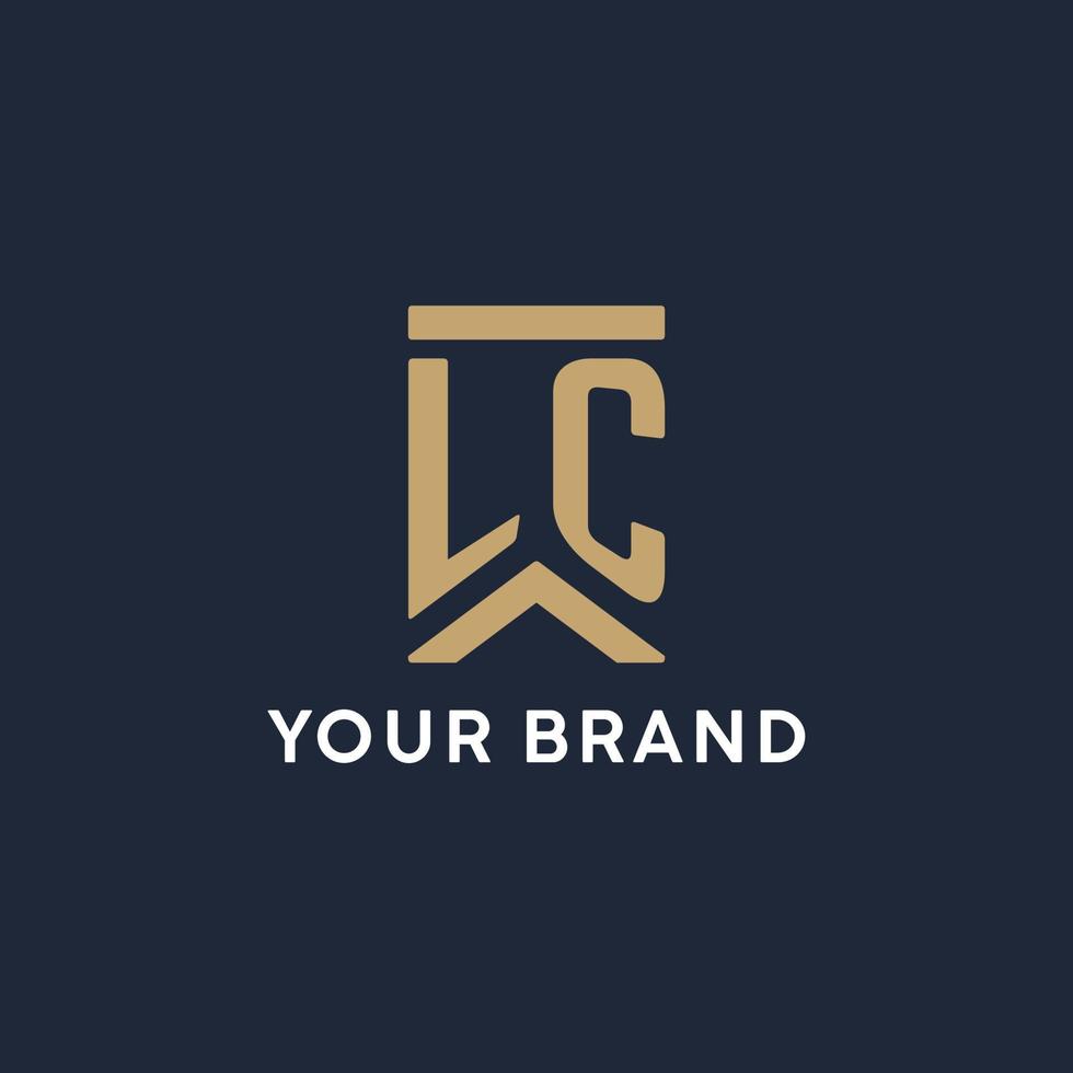 LC initial monogram logo design in a rectangular style with curved sides vector