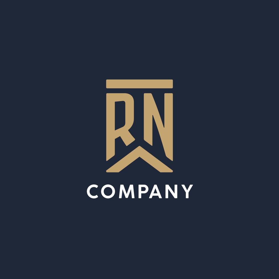 RN initial monogram logo design in a rectangular style with curved sides vector
