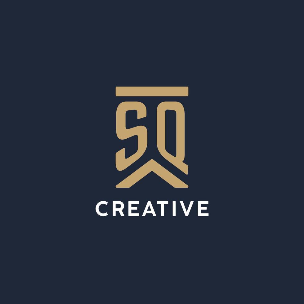 SQ initial monogram logo design in a rectangular style with curved sides vector