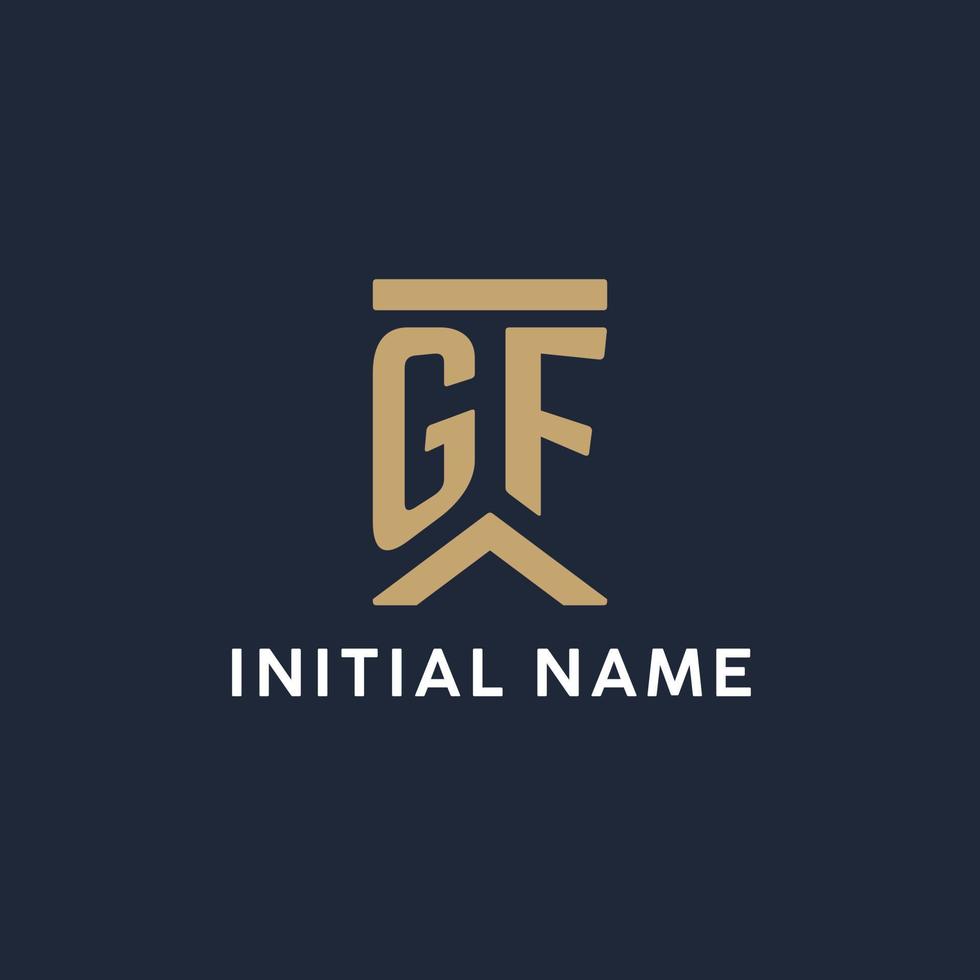 GF initial monogram logo design in a rectangular style with curved sides vector