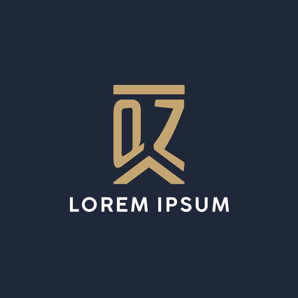QZ initial monogram logo design in a rectangular style with curved sides vector