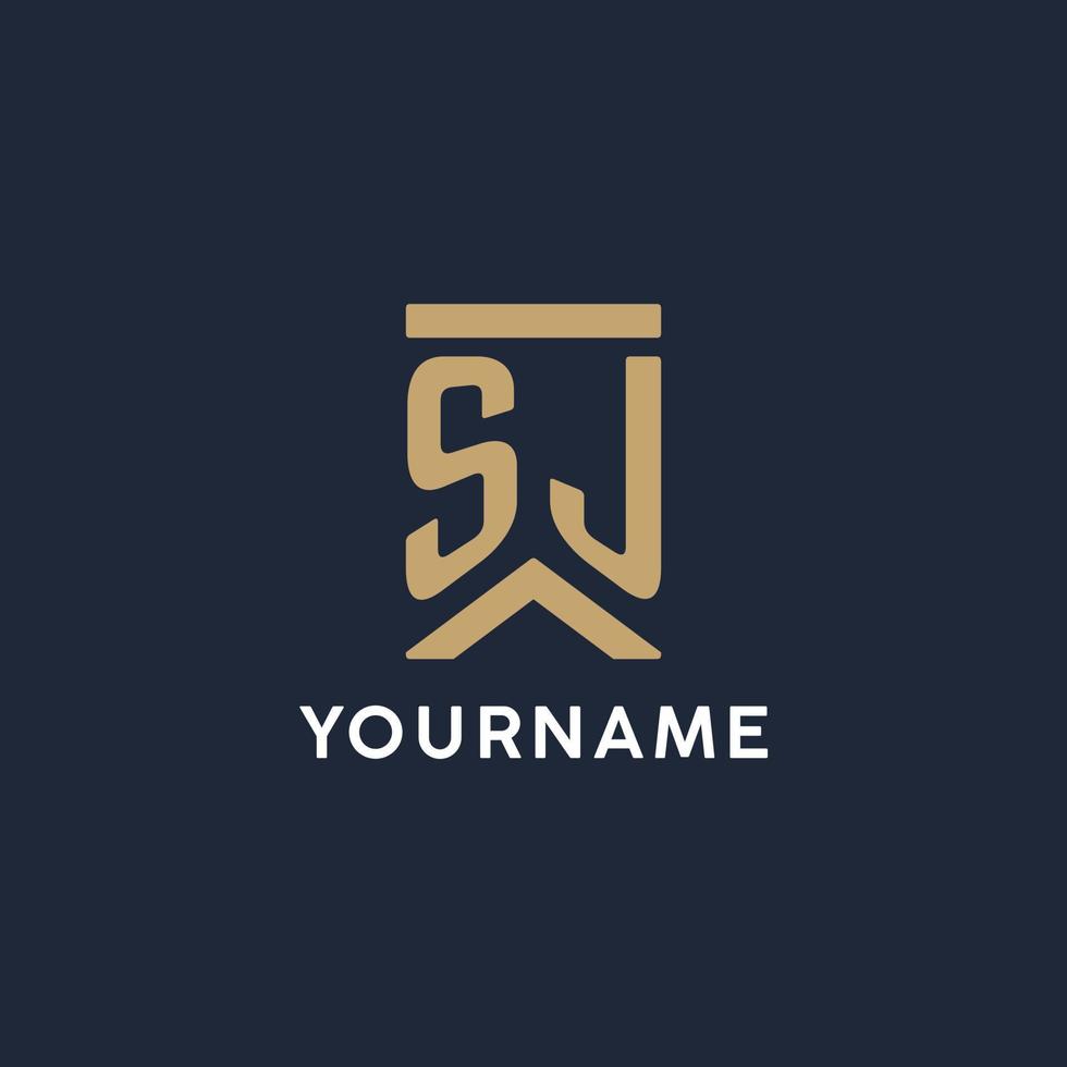 SJ initial monogram logo design in a rectangular style with curved sides vector