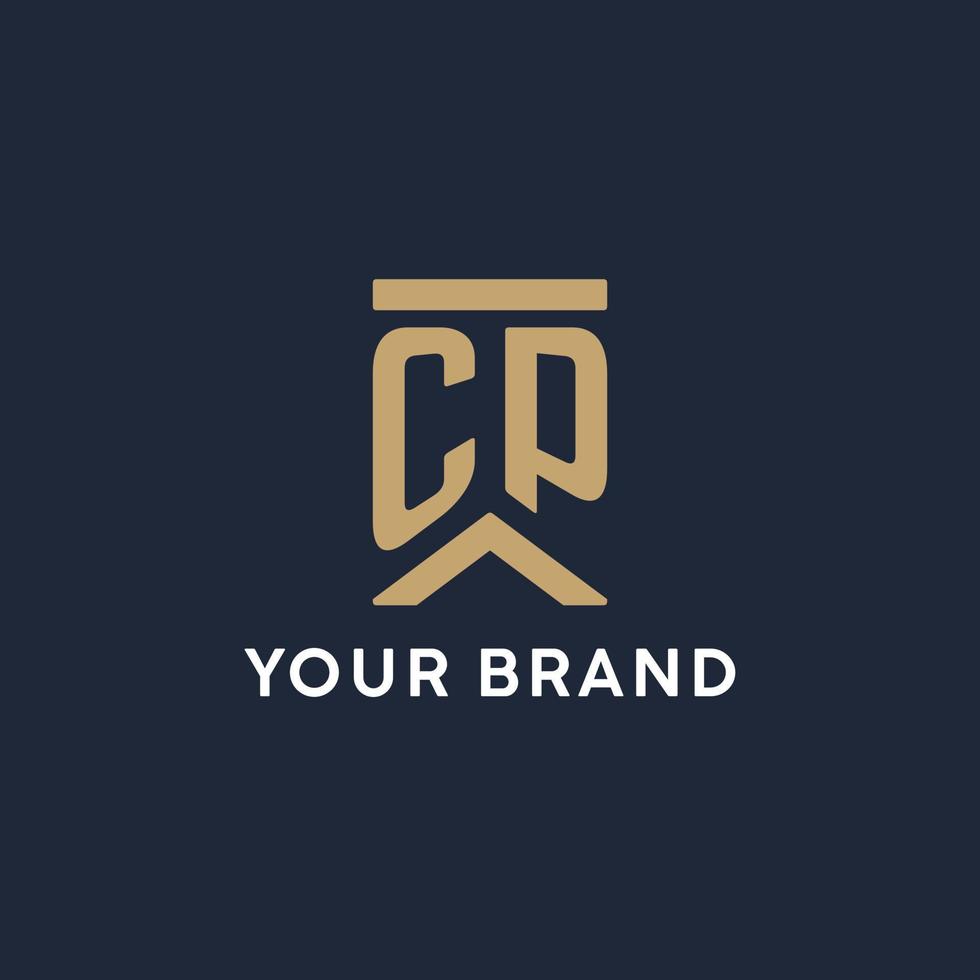 CP initial monogram logo design in a rectangular style with curved sides vector