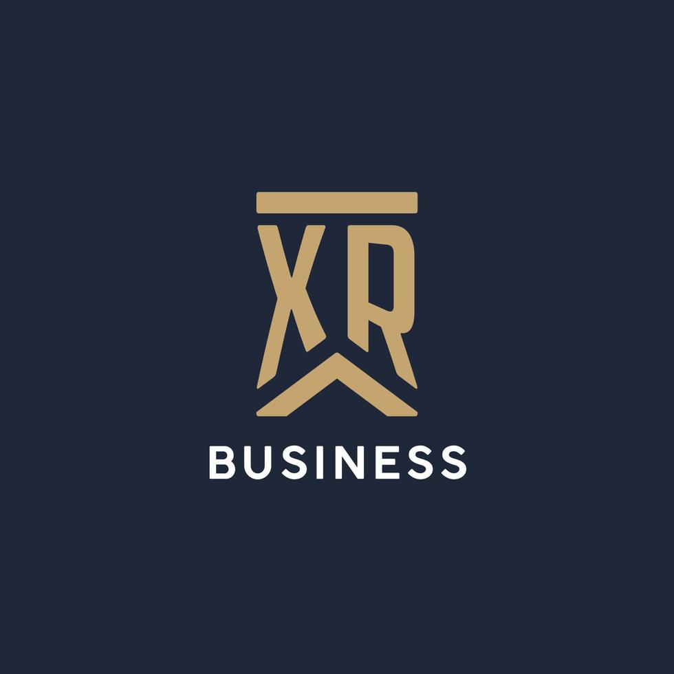 XR initial monogram logo design in a rectangular style with curved sides vector