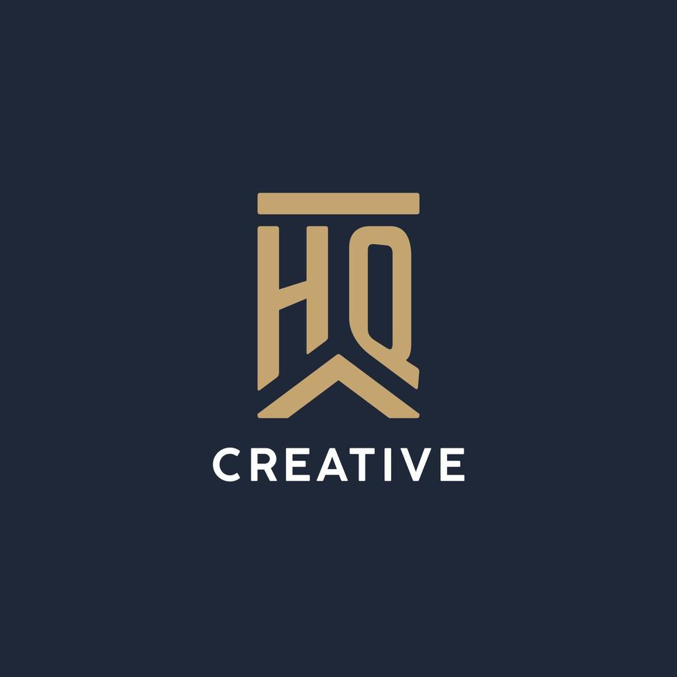 HQ initial monogram logo design in a rectangular style with curved sides vector
