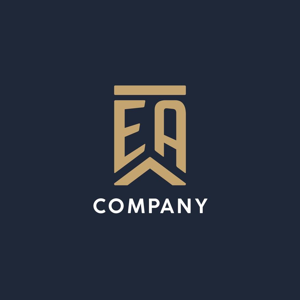 EA initial monogram logo design in a rectangular style with curved sides vector