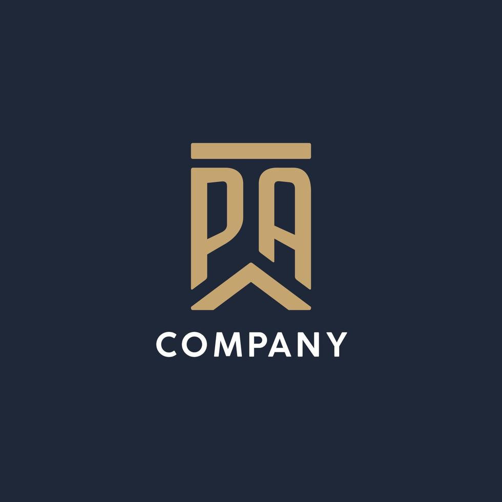 PA initial monogram logo design in a rectangular style with curved sides vector