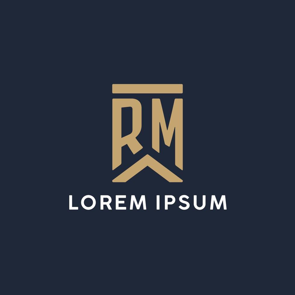 RM initial monogram logo design in a rectangular style with curved sides vector