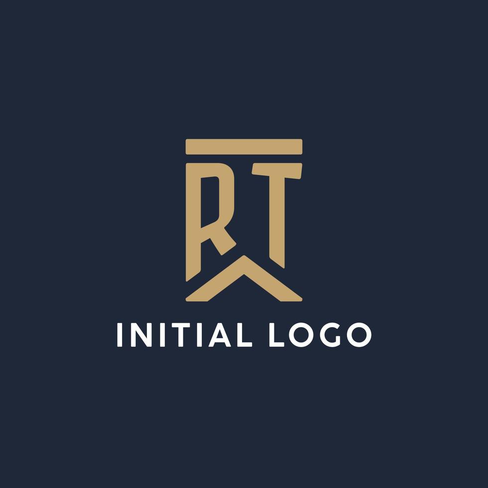 RT initial monogram logo design in a rectangular style with curved sides vector
