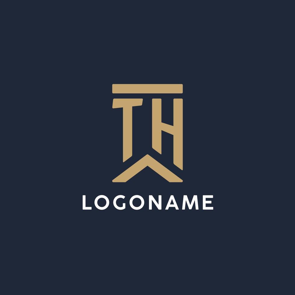 TH initial monogram logo design in a rectangular style with curved sides vector