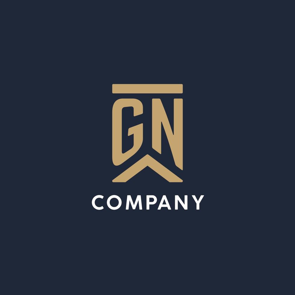 GN initial monogram logo design in a rectangular style with curved sides vector