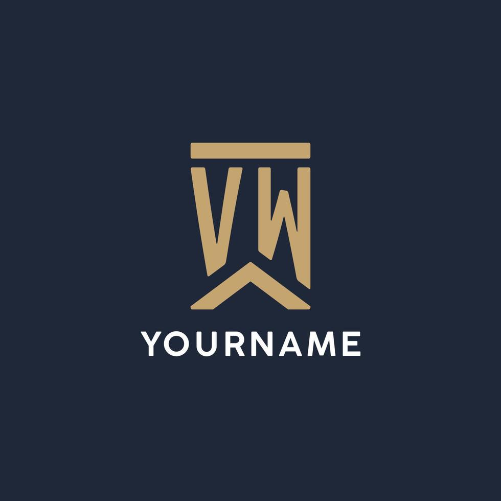 VW initial monogram logo design in a rectangular style with curved sides vector