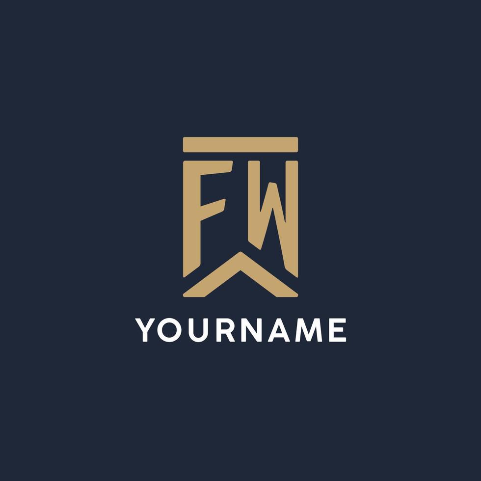 FW initial monogram logo design in a rectangular style with curved sides vector