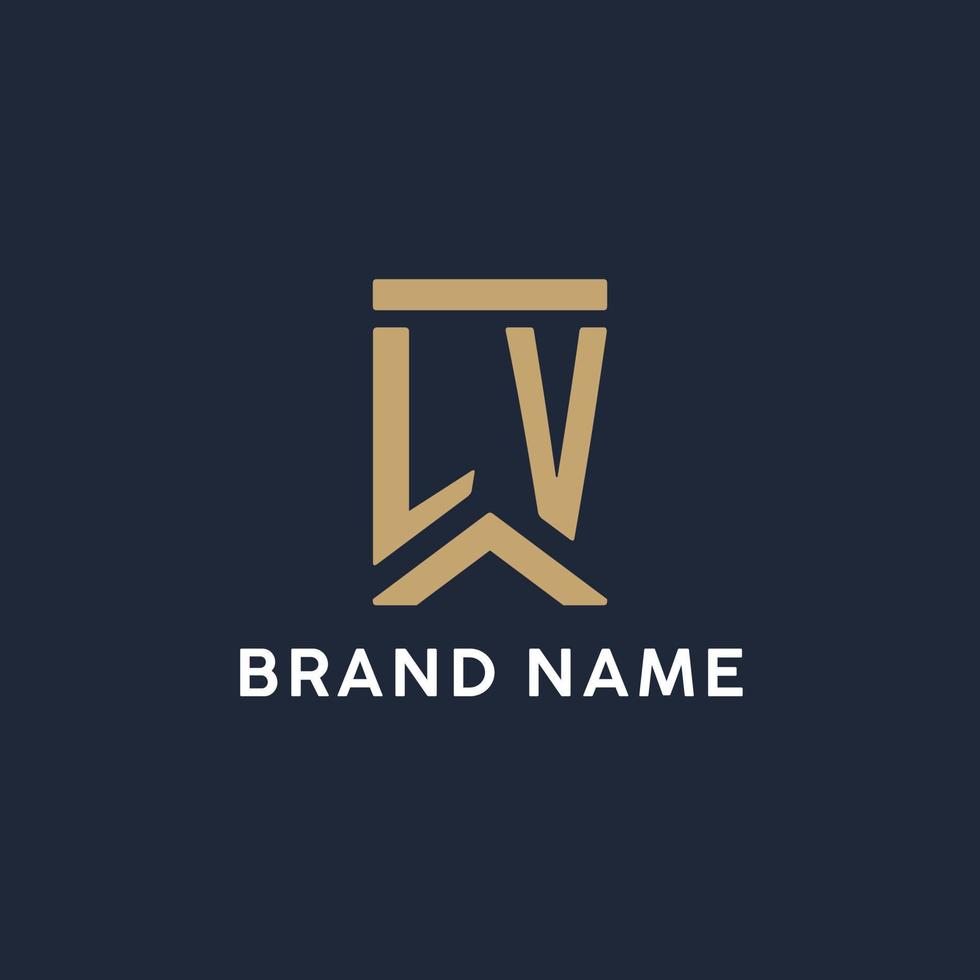 LV initial monogram logo design in a rectangular style with curved sides vector