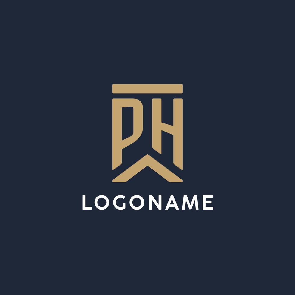 PH initial monogram logo design in a rectangular style with curved sides vector