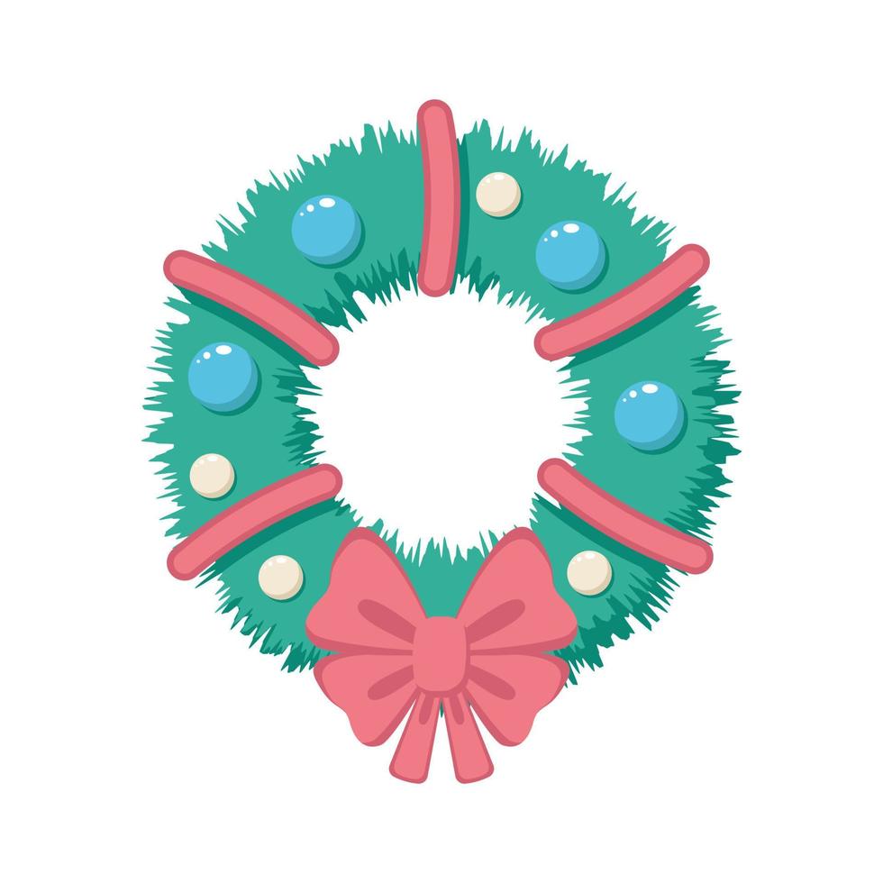 Christmas wreath with bow and balls. vector illustration