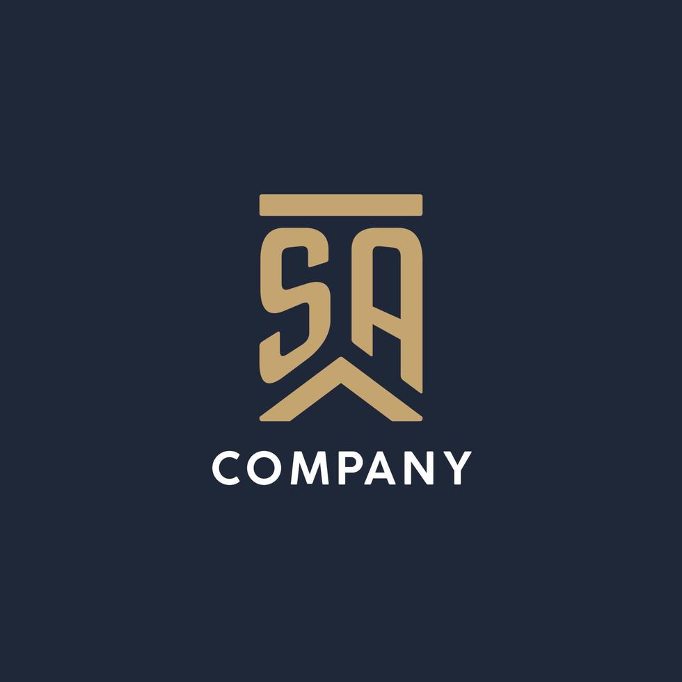 SA initial monogram logo design in a rectangular style with curved sides vector