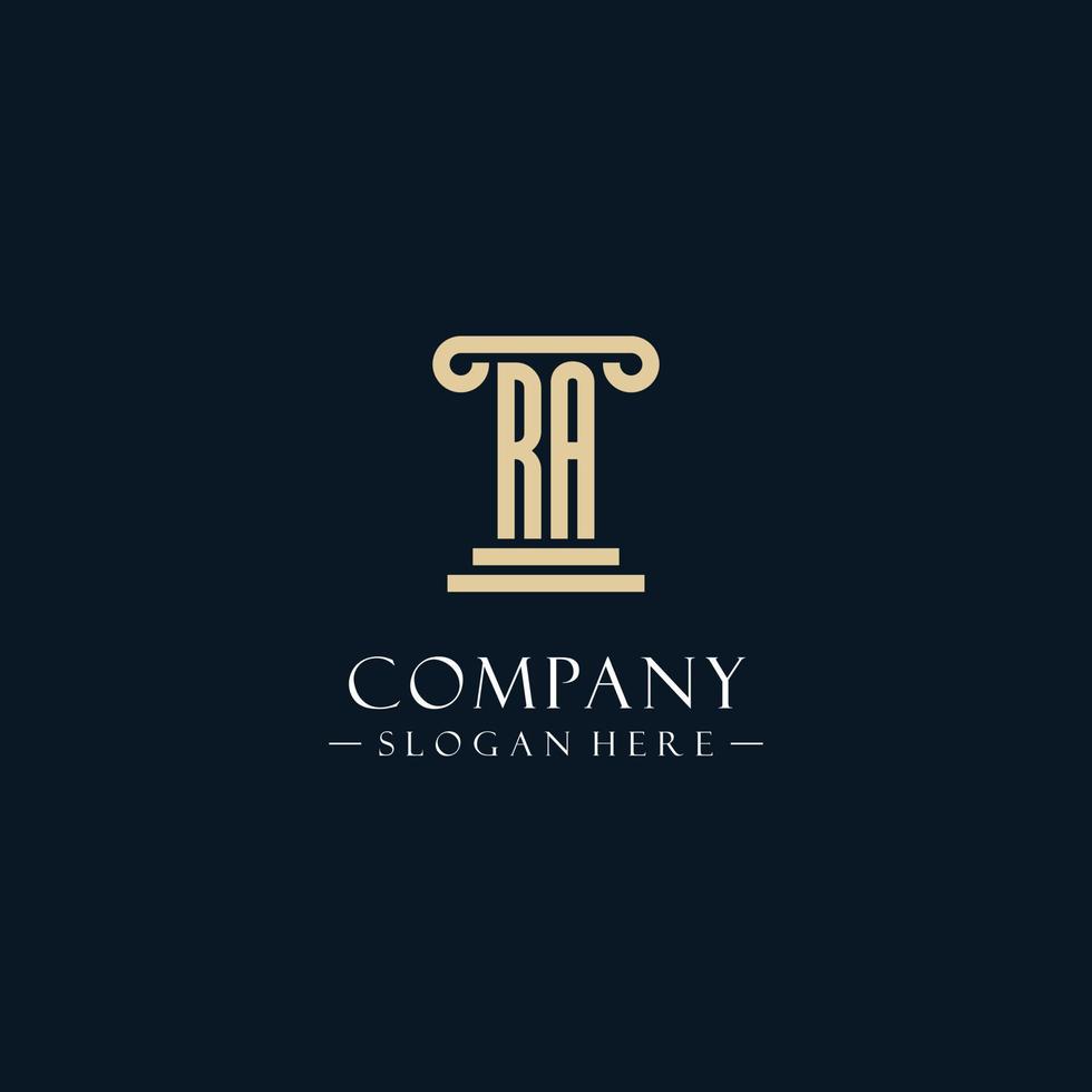 RA initial monogram logos with pillar shapes style vector