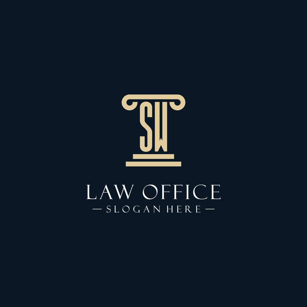 SW initial monogram logos with pillar shapes style vector