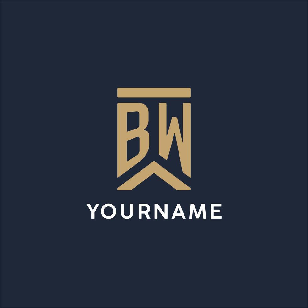 BW initial monogram logo design in a rectangular style with curved sides vector