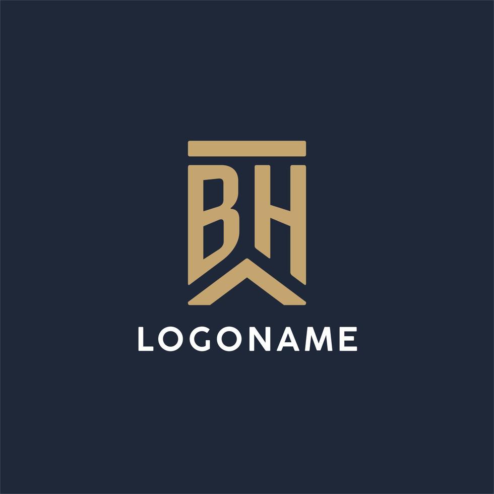 BH initial monogram logo design in a rectangular style with curved sides vector