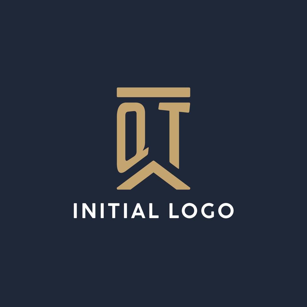 QT initial monogram logo design in a rectangular style with curved sides vector