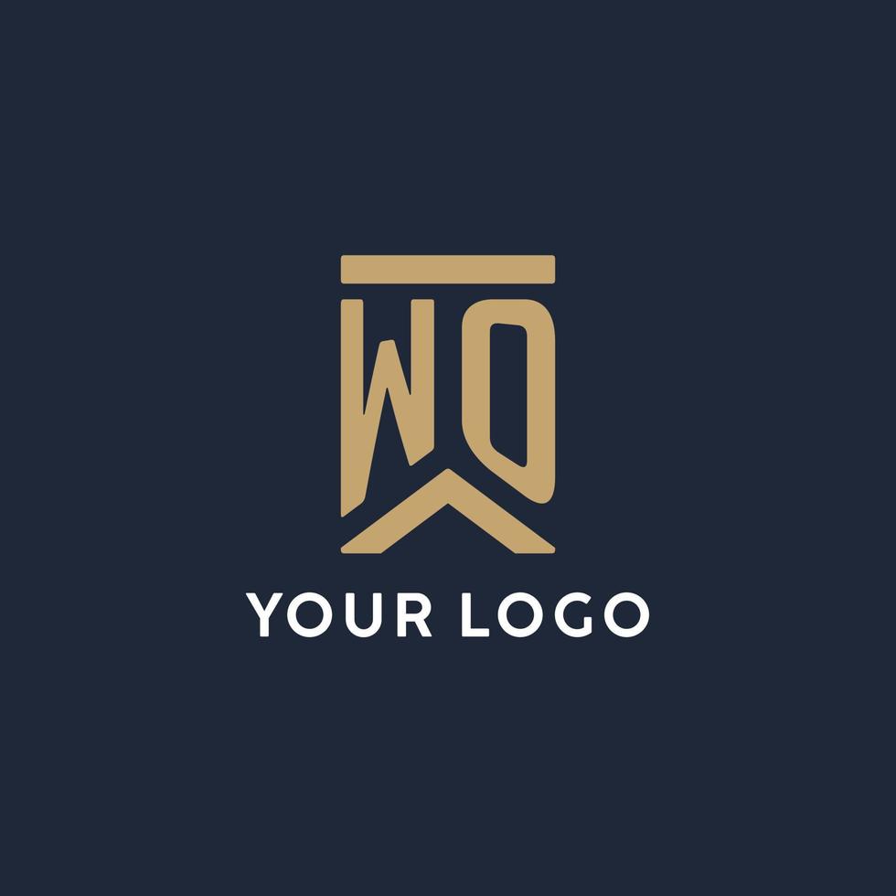 WO initial monogram logo design in a rectangular style with curved sides vector