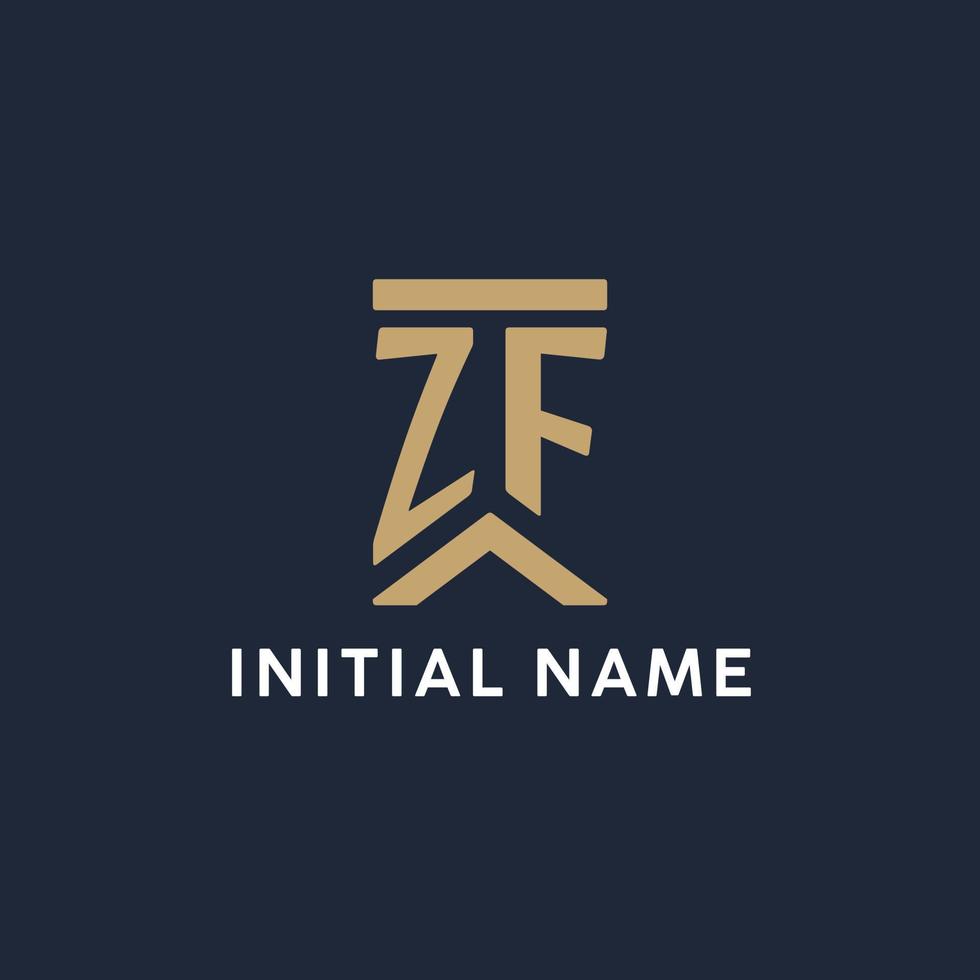 ZF initial monogram logo design in a rectangular style with curved sides vector