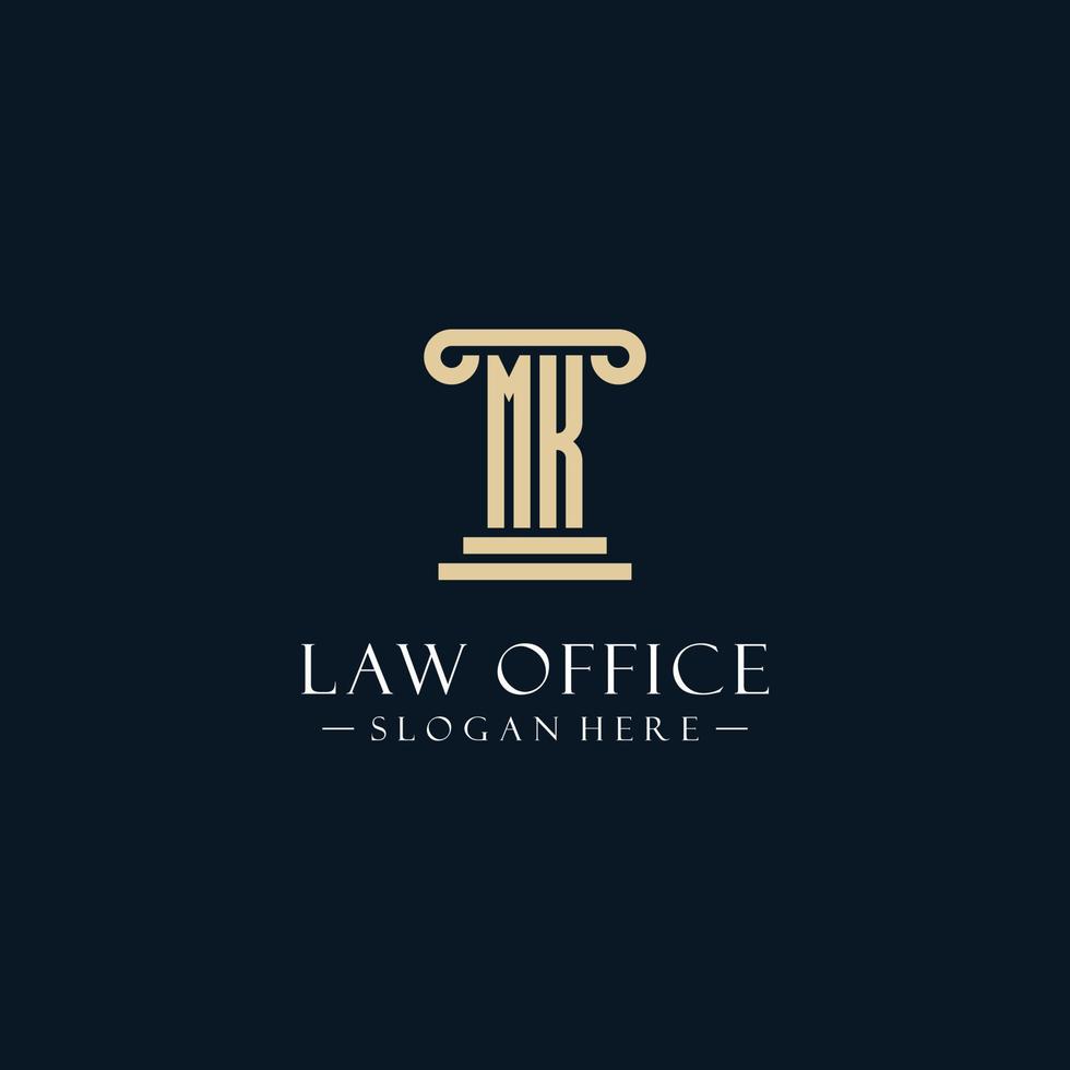 MK initial monogram logos with pillar shapes style vector