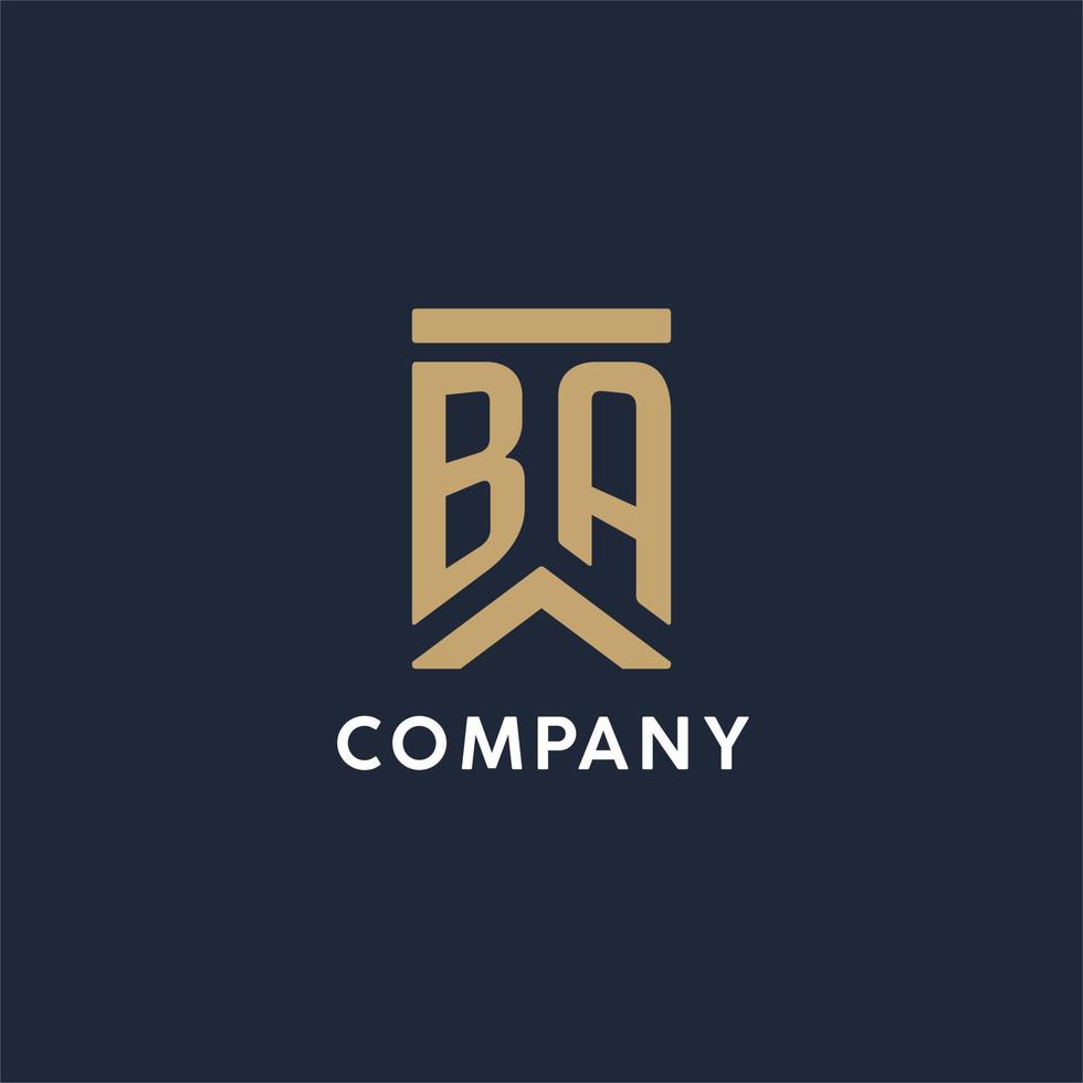 BA initial monogram logo design in a rectangular style with curved sides vector